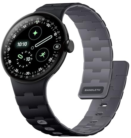 Bandletic Kompatibel mit Google Pixel Watch 5/4/3/2/1 41mm Armband | Magnetisch Weiches Atmungsaktive Silikon Sport Loop Ersatzarmband für Google Pixel Watch 5/4/3/2/1 Herren Damen, Schwarz Grau