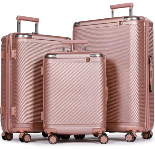 Tavoxda 3-delars hårt skal resväskset, trolley med TSA-lås, justerbart teleskophandtag, stor kabinväska för damer & herrar, lätt och hållbar, roséguld