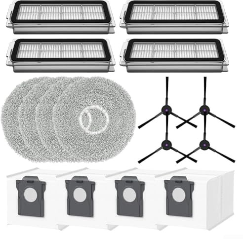 Kit completo de limpieza de repuesto para robot aspirador Cecotec Conga X70 con filtro de cepillo lateral, paño de fregona y bolsas de polvo, 4 piezas cada una para un mantenimiento eficiente del