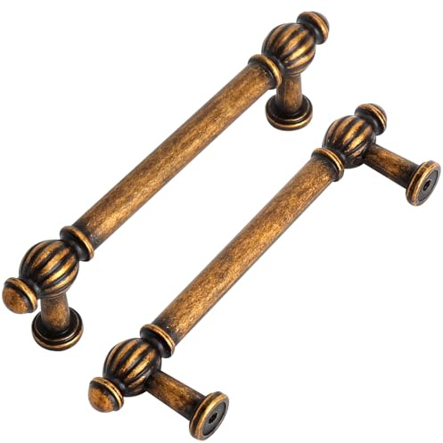 LOLANIUT 2 tiradores vintage para muebles de latón, 12,5 x 3,4 cm tiradores cocina, estilo vintage, para muebles, cajones, con tornillos y destornilladores, perfectos para cocinas, cómodas, armarios