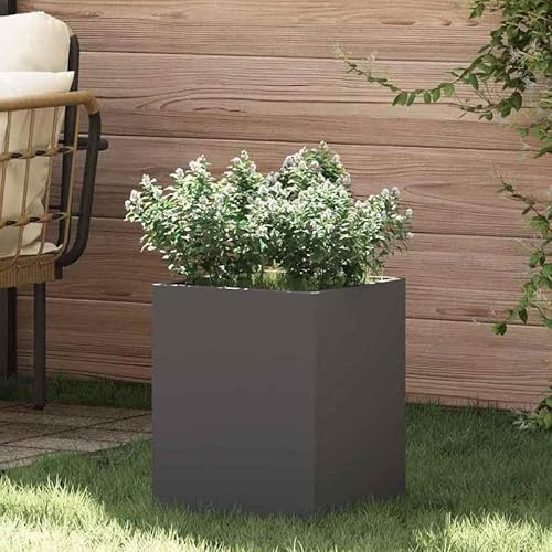 Vaso da giardino in acciaio laminato a freddo, 32 x 32 x 40 cm, robusto e resistente alle intemperie, per balcone, terrazza o giardino, design moderno, colore nero
