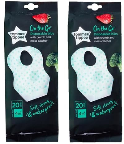 Tommee Tippee Explora Einweg-Baby-Lätzchen mit Auffangbehälter und Lippen, bunte Autos, Dinosaurier und Blätter, für Jungen und Mädchen, ab 4 Monaten, BPA-frei, wasserdichte Rückseite, 20 Stück (2