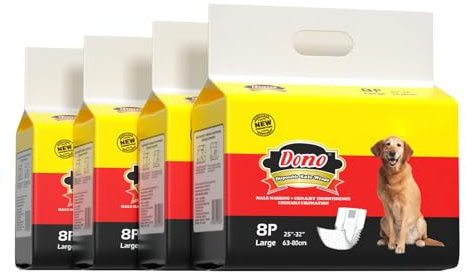 Dono Bandas desechables para el vientre para perros, envolturas para incontinencia para perros machos, pañales para perros con indicador de humedad, súper absorbentes y a prueba de fugas, pañales para