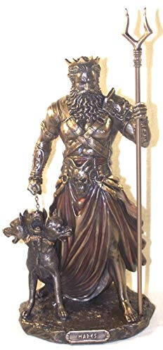 Veronese Design 10.6 Hades Greek God of The Underworld with Cerebrus Hell Hound Statue Cold Cast Resin Antique Bronze Finish
