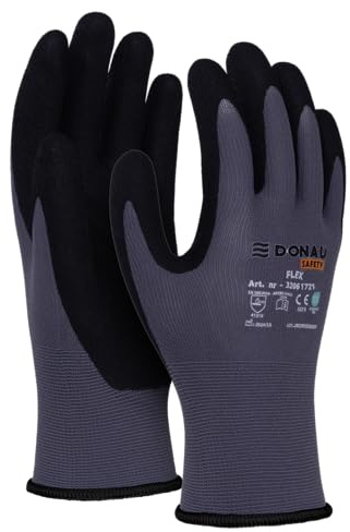 DONAU SAFETY Guanti Flex Guanti da lavoro/Taglia 10/XL, 1 paio/Grigio/Nero/Meccanico Guanti di Montaggio/Nitrile Rivestito Leggermente Resistente all'olio, Guanti di Protezione in Nylon per Lavoro