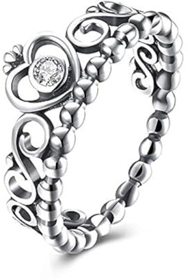 Tripmark Fashion 925 Sterling Silver Crown Princess Diamond Ring Women's Love Rings (9)