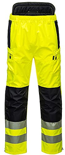 Portwest PW342 PW3 Men's Hi-Vis Extreme Waterproof Rain Trousers with Pockets - Reflective High Viz Outdoor Safety Workwear, Yellow/Black, L