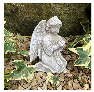 Radami Engel Grabengel betend Gedenkstein Grabschmuck Grabdeko Trauerherz für Grabgesteck mit 2 Starren Drähten zum Befestigen oder in die Erde Stecken