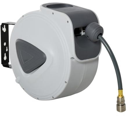 DURHAND Avvolgitubo Automatico 10m + 90cm Pressione Max 24 Bar Grigio | Attacco Ø1/4'', Montaggio a Parete, Ruotabile di 180°
