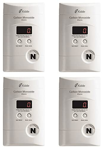 Kidde Carbon Monoxide Detector, Plug In Wall with 9-Volt Battery Backup, Digital LED Display - 4 Pack