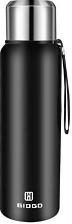 Bouteille isotherme de 750 ml avec couvercle de tasse en acier inoxydable anti-fuite pour garder le café chaud et froid (noir, 750 ml)