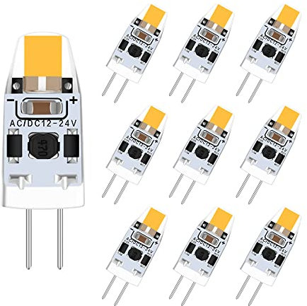 tkhetiana Dimmbar 12V G4 LED Lampe warmweiss 3000K,G4 Led Leuchtmittel 2W LED Birnen,ersatz 15W g4 halogen Leuchtmittel,AC/DC 12-24V, 10er-Pack