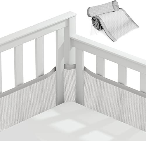 Vicloon Bettumrandung Nestchen, Nestchen für Kinderbetten Kantenschutz Baby Babybett, Atmungsaktive Polsterung, Kopfschutz Babybett Umrandungen, Rausfallschutz für Babybett Gitterstäbe-Grau