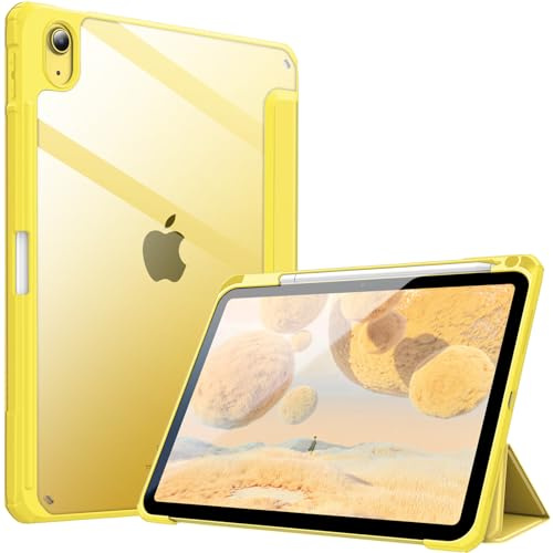 FINTIE Hybrid Case for iPad A16 11th Gen 11 Inch & iPad 10th Gen 10.9 Inch | Shockproof Clear Acrylic Cover with TPU Frame, Built-in Pencil Holder, Auto Wake/Sleep, Yellow
