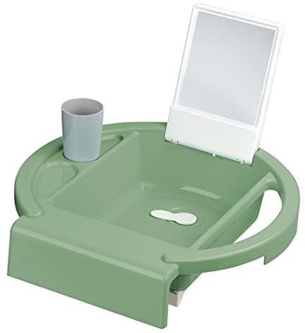 Rotho Babydesign Kiddy Wash children's washbasin, to be attached to the bathtub rim, 38.7x38.2x10 cm (pack of 1), slate green/white/stone grey, 20034 0313 01
