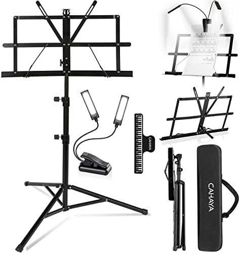 CAHAYA Notenständer mit Notenpultleuchte klappbar Höhenverstellbar Einstellbar Notenständer & Tischständer 2 in 1 Doppelnutzung mit Ständerleuchte und Tischbuchständer 204 set