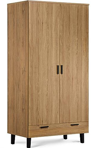 Konsimo Frisk Kollektion Schrank mit Türen - Braun Mehrzweckschrank im Skandinavischen Stil - Schrank mit Holzbeinen im Wohnzimmer - 195x100x58cm Kleiderschrank aus Holz