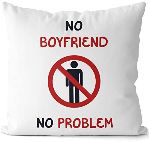 JUNIWORDS Kissen, NO Boyfriend NO Problem, Weiß-Hellblau, 2-farbig (1009852)
