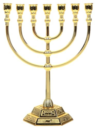 Generico Menorah 7 Braccia Portacandele in Metallo Dorato Ornamentale Per Decorazioni Casa E Feste 6.7 Pollici