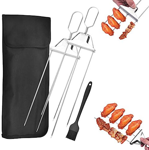 2 Stück 3-Wege-Grillspieße – GrillSavant 3-Wege-Grillspieße zum Grillen im Freien, Edelstahl-Grillspieße, ideal für Fleisch und Gemüse