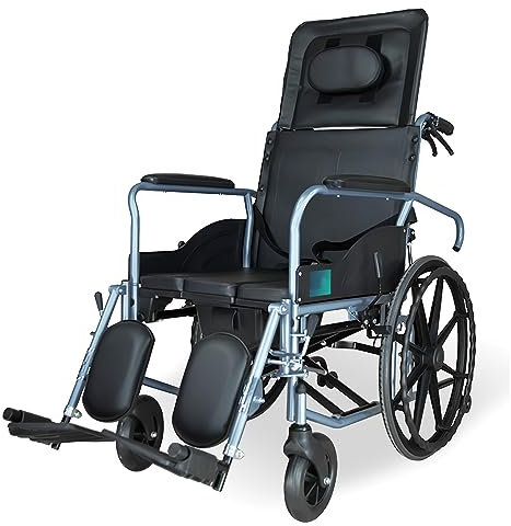 Bueuwe Rollstühle mt Selbstantrieb, Stahl Rollstuhl Faltbar Leicht Pflegerollstuhl, Rollstuhl für die Wohnung, Aktivrollstuhl für Erwachsene, Verstellbarer Rückenlehne, Sitzbreite 45 cm, 27 kg