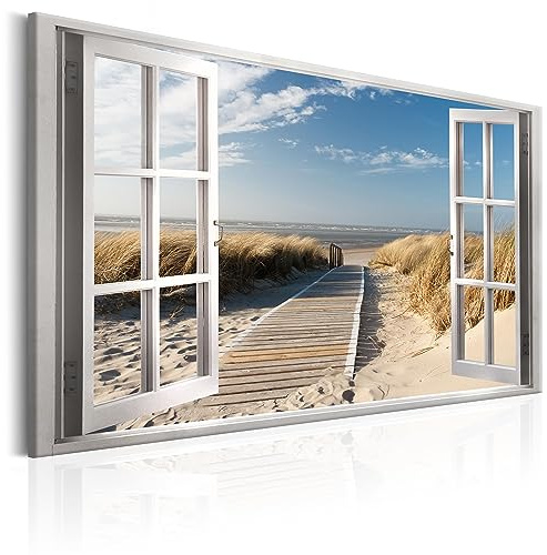 murando - Acrylglasbild Fenster Insel Meer, Schlafzimmer, Wohnzimmer | Hochwertige Leinwand, sofort aufhängbar, ideal fürs Wohn- oder Schlafzimmer, wasserfest und lichtecht, langlebig, stilvoll