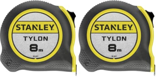 STANLEY Flexómetro Tylon de 8 m, Cinta Métrica, Cinta de Acero Resistente, Revestimiento Duradero Tylon (aumenta en 50% durabilidad), Diseño Compacto Ergonómico, 0-30-657 (Paquete de 2)
