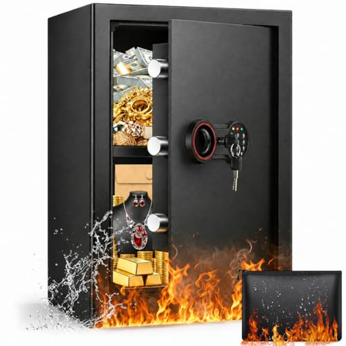 70L Großer Safe Tresor, Digitale Tresore mit Schlüssel, Alarmsystem und Abnehmbares Regal, Möbeltresor für Zuhause, Geld, Dokument and Wertgegenstände