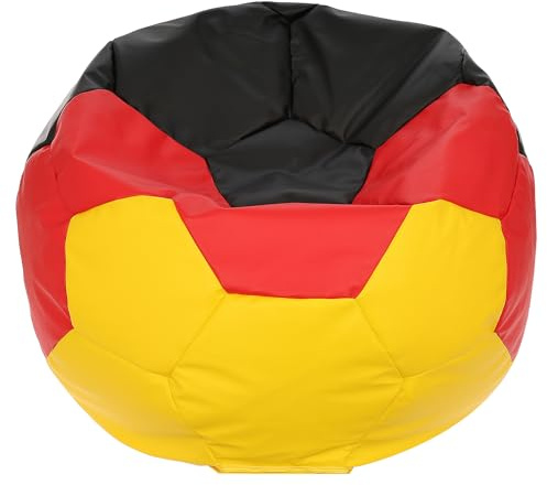 Ecopuf Sitzsack Fußball aus Kunstleder - im Deutschen Flaggen-Design - für Kinder & Erwachsene - Bean Bag für Fußballfans mit EPS-Perlen und mit reißfesten Nähten - Größe 90 x 55 cm