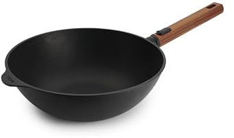 Woll Eco Logic QXR Wok- und Rührpfanne und Rührpfanne - Induktiv -, Ø 28 cm, 10 cm hoch, mit abnehmbarem nachhaltigem Holzstiel - Geeignet für alle Herdarten, PFAS-frei, Antihaft-Versiegelung