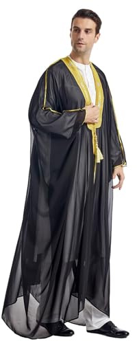 EQWIGKEIT Muslimische Kleider Herren, Langarm Thobe Freizeit Robe Sultan Kostüm Kaftan Faschingskostüme Männer Lang Abaya Lässig Kimono Arabische Kleidung Ethnisch Nachthemd Islamische Kleidung