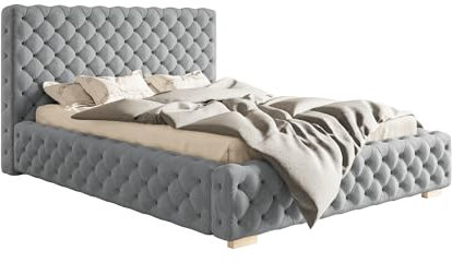 Emporius Doppelbett Chesterfield 140x200 cm Adonis - Polsterbett mit Bettkasten, Lattenrost, Samtstoff, Glamour Stil - Grau (Jasmine 90)
