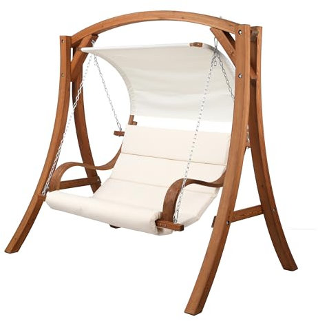 PATIO Hollywoodschaukel Holz 2 Sitzer Larice aus Lärche mit gepolsterten Sitzfläche Sonnendach Gartenschaukel Outdoor
