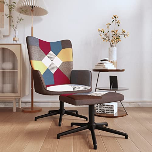 THOYTOUI Relaxsessel, Armlehnensessel PolsterStuhl Clubsessel Leseessel Geeignet für Speisesaal Wohnzimmer Schlafzimmer Büro mit Hocker Patchwork Stoff