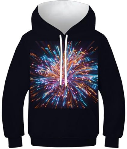 WWJLRLXTO Feuerwerk Kapuzenpullover Colorful Feuerwerk Pullover Personalisierte Neuheit 3D Druck Kinder Hoodie Jungen Mädchen Leichte 6-16 Jahre 8-10Y