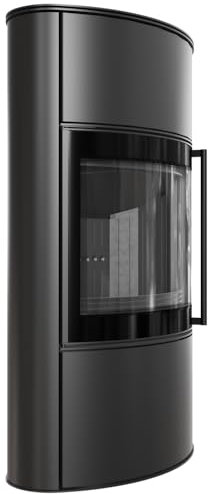 KRATKI Stufa a legna in acciaio BJORN W BLACK 8kW | 150 mm | 7* Flamme Verte | ECODESIGN | BImSchV 2 |15a B-VG | con porta a chiusura automatica | Stufa Moderna | Gamma di potenza 5-11kW
