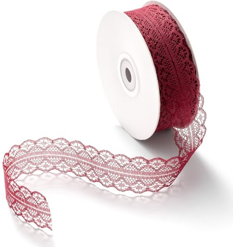 CHUQING Spitzenband Geschenkband Spitzenborte Zierband Spitze Schleifenband,3cm x 23 m Dunkelrot