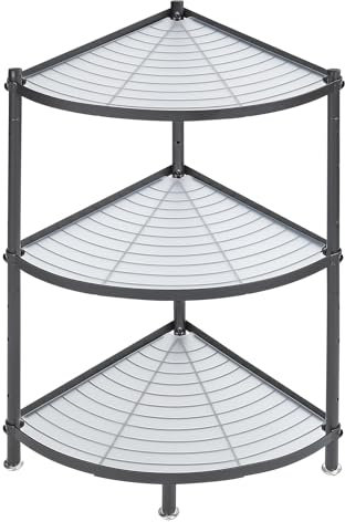 sourcing map 3-Tier Kitchen Pot Rack, Cookware Stand Storage Organizer, Multi-layer Corner Shelf Rack Stand Holder for Pans Pots and Kettles, Black