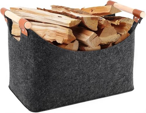 Holzkorb für Kaminholz | Faltbarer Brennholzkorb | Kaminholzkorb | Aufbewahrungskorb | Holzkorb Filztasche aus Extradickem Filz für Holz, Spielzeug, Kleidung, Zeitung, Brennholz, 40 x 22 x 27 (1 PCS)