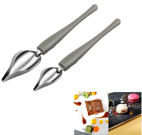 Cucchiaio Decorativo,2 Pezzi Decorazione Matita Cucchiai di Precisione Culinaria per Disegnare Salsa Pittura Cucchiaio da,Chef Art Pencil,Salsa in Acciaio Inox per Decorare Piatti Torta Dessert
