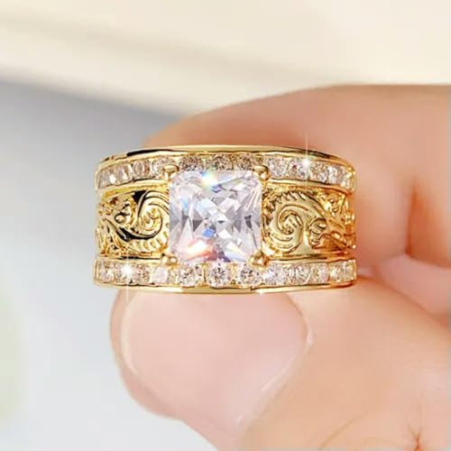 Elegante Ringe mit Zirkonia für Damen, 925er Silber, vergoldet, Schmuckgrößen 6–10–8, Gold