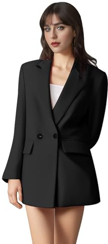 AGYMNX - Blazer da donna, giacca elegante con apertura frontale aperta, cardigan doppiopetto leggero con tasche, per ufficio, business, meeting, primavera, autunno, basic, casual, slim fit, S-L, Nero