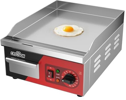 CROSSON 36 * 40CM Placa plana eléctrica comercial, planchas de luz de encimera con plancha de hierro antiadherente de 8 mm de espesor-230V / 2000W, espátula incluida