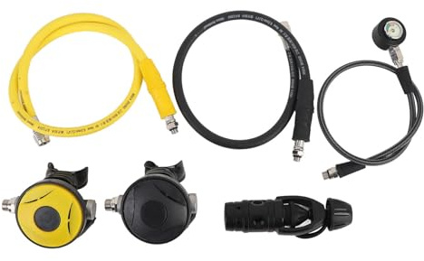 RiToEasysports Conjunto de Regulador de Buceo, Aleación de Aluminio 1 Primera Etapa 2 Second Stages Regulador Guígues de Presión con 2 Mangueras para el de Respiración Submarina