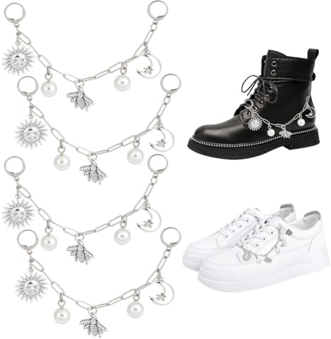 OLYCRAFT 4 Ensemble de Chaînes Décoratives pour Bottes Pendentifs Lune en Métal Chaîne de Décoration pour Chaussures de Sport Lacets Décoratifs Clip Bottes Baskets Décoration Soi Même Platine