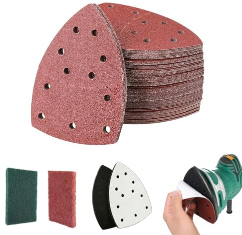 Adicase Schleifblätter 44-Teiliges Set, 105 x 152mm 40/80/120/180 Körnungen Schleifpapiere mit Schleifvlies und Softauflage für Schleifen Polieren, Entlacken, Holz Beton Metal Dreieckschleifer