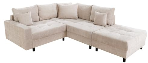 Riess Ambiente Modernes Ecksofa Kent - 220cm - Champagner beige - Chenille Federkern - Wohnlandschaft mit Hocker