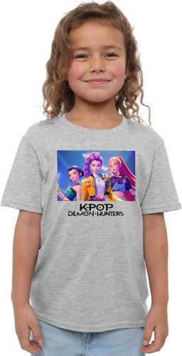 Kpop Demon Hunters Unisex Kids K-pop Demon Hunters - Heroic Huntrix Huntr/X Kids T Shirt, White T-Shirt (Pack of 1)