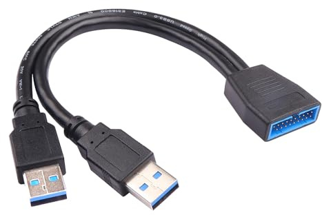 ELFJMZP Dual USB 3.0 Type-A to USB3.0 19-pin female connector adapter cable for PCIe USB expansion card front panel USB3.0 19-pin male connector 22cm/8.8in