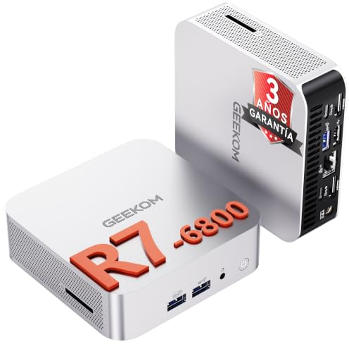 GEEKOM A6 Mini PC para Empresa, con AMD Ryzen 7 6800H, 16GB DDR5 (Ampliable, No LPDDR), 512GB SSD NVMe, Ordenador de Sobremesa Windows 11 con Diseño Compacto de Aluminio, USB4/8K/Wi-Fi 6E/Ranura SD